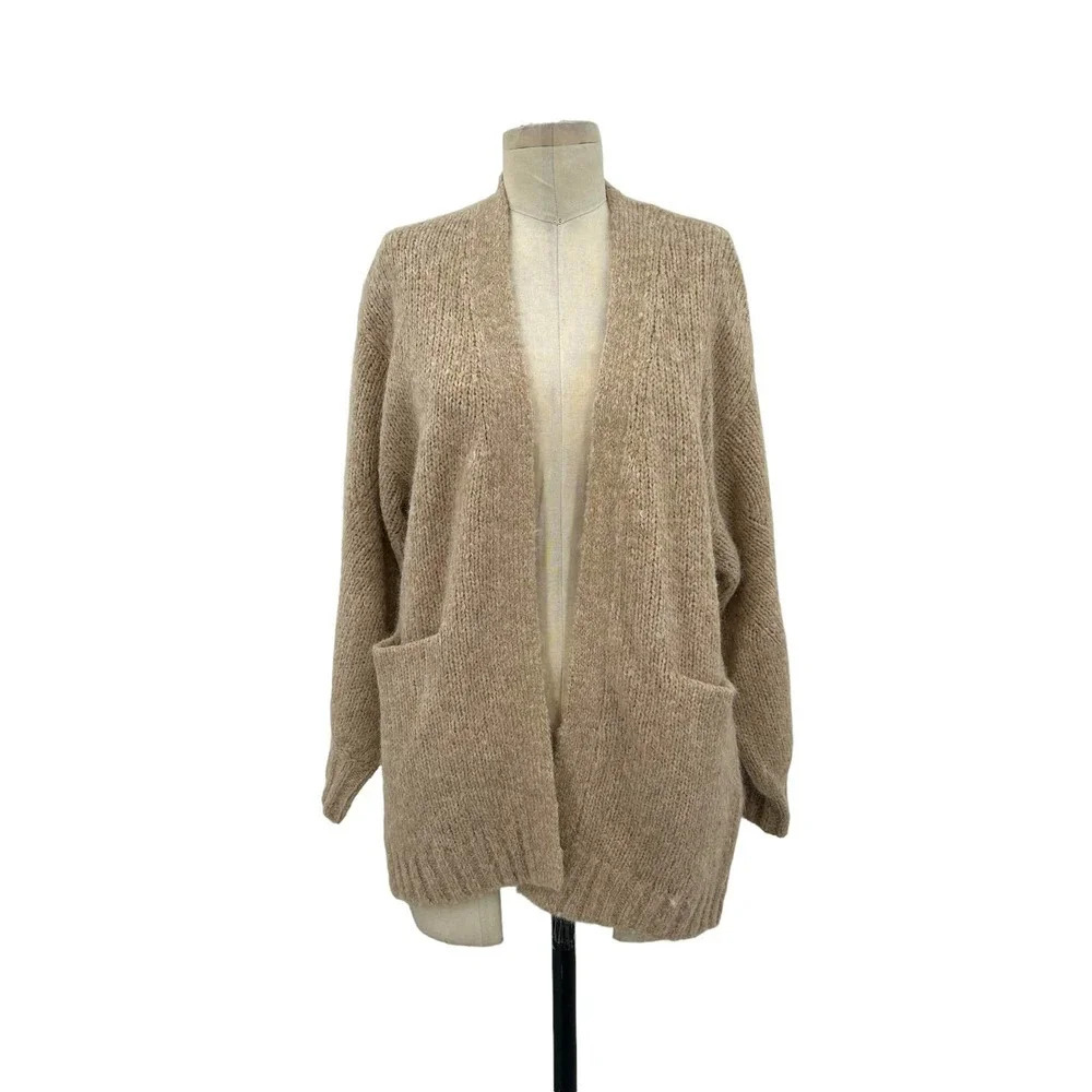 Aritzia Wilfred Free Tan Open Front Fuzzy Chunky‎ Cardigan Alpaca Wool Size XS